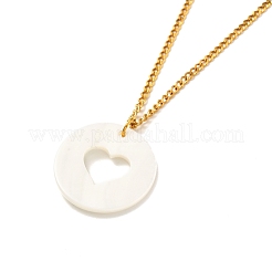 Flat Round with Heart Shell Pendant Necklace for Girl Women&nbsp;NJEW-JN03682-01