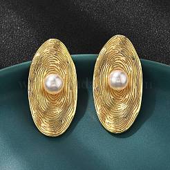Oval Brass ABS Plastic Imitation Pearl Stud Earrings&nbsp;EJEW-S258-04G