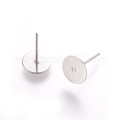Tarnish Resistant 304 Stainless Steel Flat Round Blank Peg & Post Ear Studs Findings&nbsp;X-STAS-E025-3