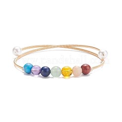7 Chakra Mixed Gemstone Round Beaded Bangle with Shell Pearl&nbsp;BJEW-JB07839