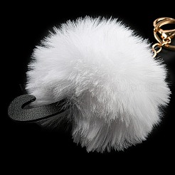Cute Cat PU Leather & Imitate Rex Rabbit Fur Ball Keychain&nbsp;KEYC-C005-01B