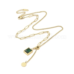 304 Stainless Steel Pave Green Cubic Zirconia Rectangle Pendant Necklaces&nbsp;NJEW-N055-13G