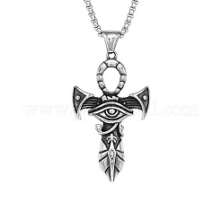 Egyptian Eye of Horus Ankh Cross 304 Stainless Steel Pendant Box Chain Necklaces for Men&nbsp;FS-WG917EC-01
