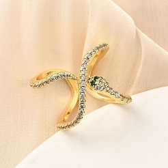 Brass Micro Pave Cubic Zirconia Cuff Rings for Women&nbsp;RJEW-F188-01G
