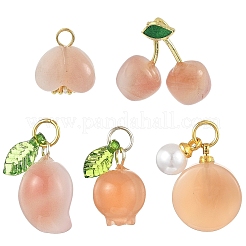 1Pc Natural Agate Pomegranate/Fu Melon Charms with Leaf&nbsp;G-YW0002-67