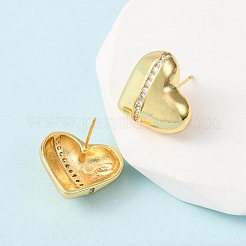 Heart Brass Micro Pave Clear Cubic Zirconia Stud Earrings&nbsp;EJEW-D346-03G