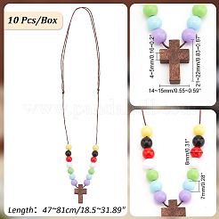 Wood Cross with Acrylic Beaded Pendant Necklaces for Women&nbsp;NJEW-AB00011