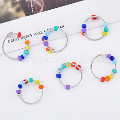10Pcs 2 Style Rainbow Color Glass Beaded Rotating Open Cuff Rings Set&nbsp;RJEW-DC0001-15