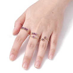 Copper Wire Wrapped Natural Gemstone Open Ring&nbsp;RJEW-JR00627