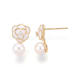 Flower Brass Natural Pearl Dangle Stud Earrings&nbsp;PEAR-N020-06V