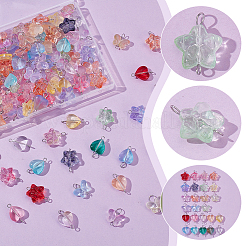 120Pcs 3 Styles Gradient Color Baking Paint Transparent Glass Star & Heart & Butterfly Connector Charms&nbsp;PALLOY-AR00030