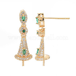 Brass Micro Pave Clear Cubic Zirconia Stud Earring Findings&nbsp;KK-S364-039