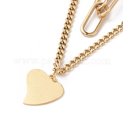PVD Vacuum Plating 304 Stainless Steel Double Chains Multi Layered Necklace with Heart Charms for Women&nbsp;STAS-E155-06G