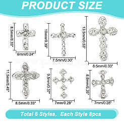 48Pcs 6 Styles Alloy Rhinestone Cabochons&nbsp;MRMJ-GO0001-02