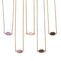 Natural Gemstone Column Pendant 304 Stainless Steel Cable Chain Necklaces&nbsp;NJEW-JN05958