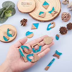30Pcs 15 Style Transparent Resin & Walnut Wood Pendants&nbsp;RESI-FW0001-01