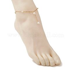 Round White Shell Pearl Tassel 304 Stainless Steel Cable Chain Anklets for Women&nbsp;AJEW-AN00782