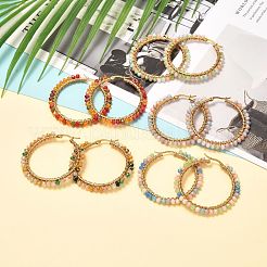 Glass Faceted Round Beads Hoop Earrings&nbsp;EJEW-JE04599