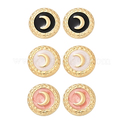 304 Stainless Steel Enamel Flat Round with Moon Stud Earrings&nbsp;STAS-D368-03G