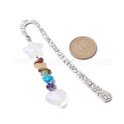 Chakra Gemstone Chip Beaded Pendant Bookmark with Glitter Acrylic Star & Heart&nbsp;AJEW-JK00257