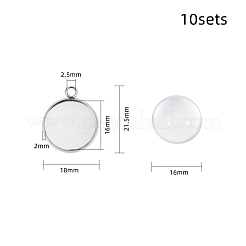 304 Stainless Steel Pendant Cabochon Settings and Clear Half Round Glass Cabochon&nbsp;STAS-X0017-12P-16mm