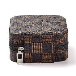 Tartan Square PU Leather Jewelry Storage Zipper Boxes&nbsp;PAAG-PW0007-01A