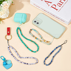 4Pcs 4 Style Round Acrylic Beads & Natural Gemstone Phone Hand Strap Chains&nbsp;FIND-AR0003-89