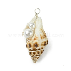 Natural Scallop Shell & Round Shell Pearl Pendants&nbsp;PALLOY-TA00197-01