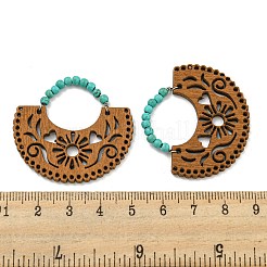 Laser Cut Poplar Wood Pendants Bag Charms with Dyed Synthetic Turquoise&nbsp;FIND-G073-06