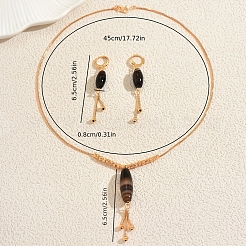 Natural Agate Horse Eye Earrings & Necklaces Sets with Tassel Beads for Women&nbsp;TU2166