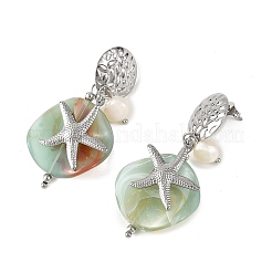 304 Stainless Steel & Acrylic & Natural Pearl Stud Dangle Earrings&nbsp;EJEW-JE07446-01