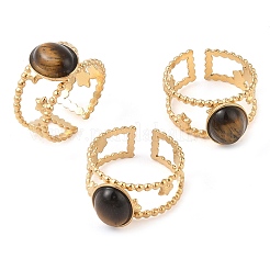Oval Natural Tiger Eye Finger Rings&nbsp;RJEW-Z057-11G-01