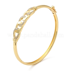 Brass Curb Chains Shape Hinged Bangle with Cubic Zirconia for Women&nbsp;BJEW-K229-01G
