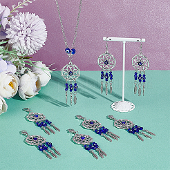 24Pcs Woven Net/Web with Feather Tibetan Style Alloy Pendant Decorations&nbsp;HJEW-NB0001-94