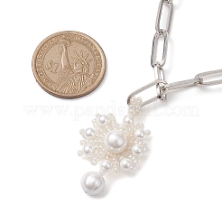 Flower Glass Seed Bead & Shell Pearl Pendant Necklaces&nbsp;NJEW-JN04740