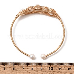 Brass Wire Wrapped Natural Pearl Open Cuff Bangles for Women&nbsp;BJEW-D453-03G