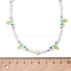 Faceted Round Dyed Natural White Jade & Flower Handmade Millefiori Glass & Glass Seed Beaded Necklaces for Women&nbsp;NJEW-MZ00150-03
