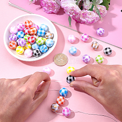44Pcs 11 Colors Printed Opaque Acrylic Beads&nbsp;OACR-SC0002-87
