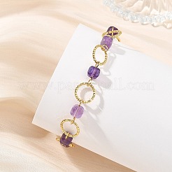 Natural Mixed Gemstone & Brass Open Jump Rings Link Bracelets for Women&nbsp;BJEW-JB14116
