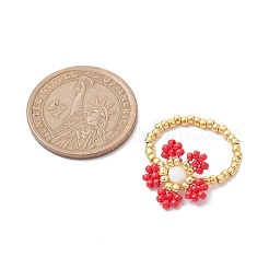 Round Seed Beads with Gemstone Beads Rings&nbsp;RJEW-MZ00015-05