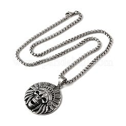 304 Stainless Steel Indian Head Skull Pendant Necklaces for Women Men&nbsp;NJEW-Z076-03AS