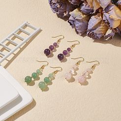 Natural Gemstone Round Beaded Long Dangle Earrings&nbsp;EJEW-JE05017