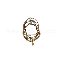 4Pcs 4 Styles Alloy & Glass Seed Beads Stretch Bracelets & Wax Cord Link Bracelets for Women&nbsp;FS-WG54F37-01