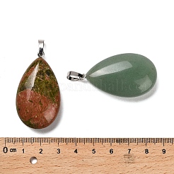 Natural Red Jasper & Black Onyx(Dyed & Heated) & Rose Quartz & Quartz Crystal & Green Aventurine & Unakite & Sodalite Teardrop Pendants&nbsp;G-Z088-05P