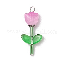 Transparent Glass Beads with Tibetan Style Alloy Caps and Glass Bugle Beads and Brass Flat Head Pins Pendants&nbsp;PALLOY-JF03623