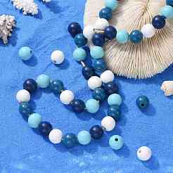 160 Pcs 4 Colors Summer Ocean Marine Style Painted Natural Wood Round Beads&nbsp;WOOD-LS0001-01F