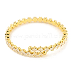 Rack Plating Brass Pave Clear Cubic Zirconia Rhombus Open Cuff Bangles&nbsp;BJEW-B110-02G