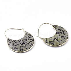 Natural Dalmatian Jasper Crescent Moon Dangle Hoop Earrings&nbsp;G-S344-75B
