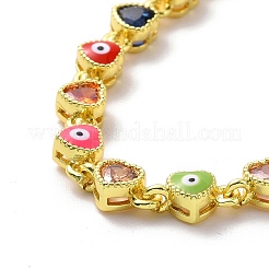 Enamel Evil Eye & Cubic Zirconia Heart Link Chain Bracelet&nbsp;BJEW-H555-01C