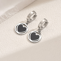 201 Stainless Steel Flat Round with Hollow Heart Hoop Earrings Daily Holiday Accessories&nbsp;OM1741-3